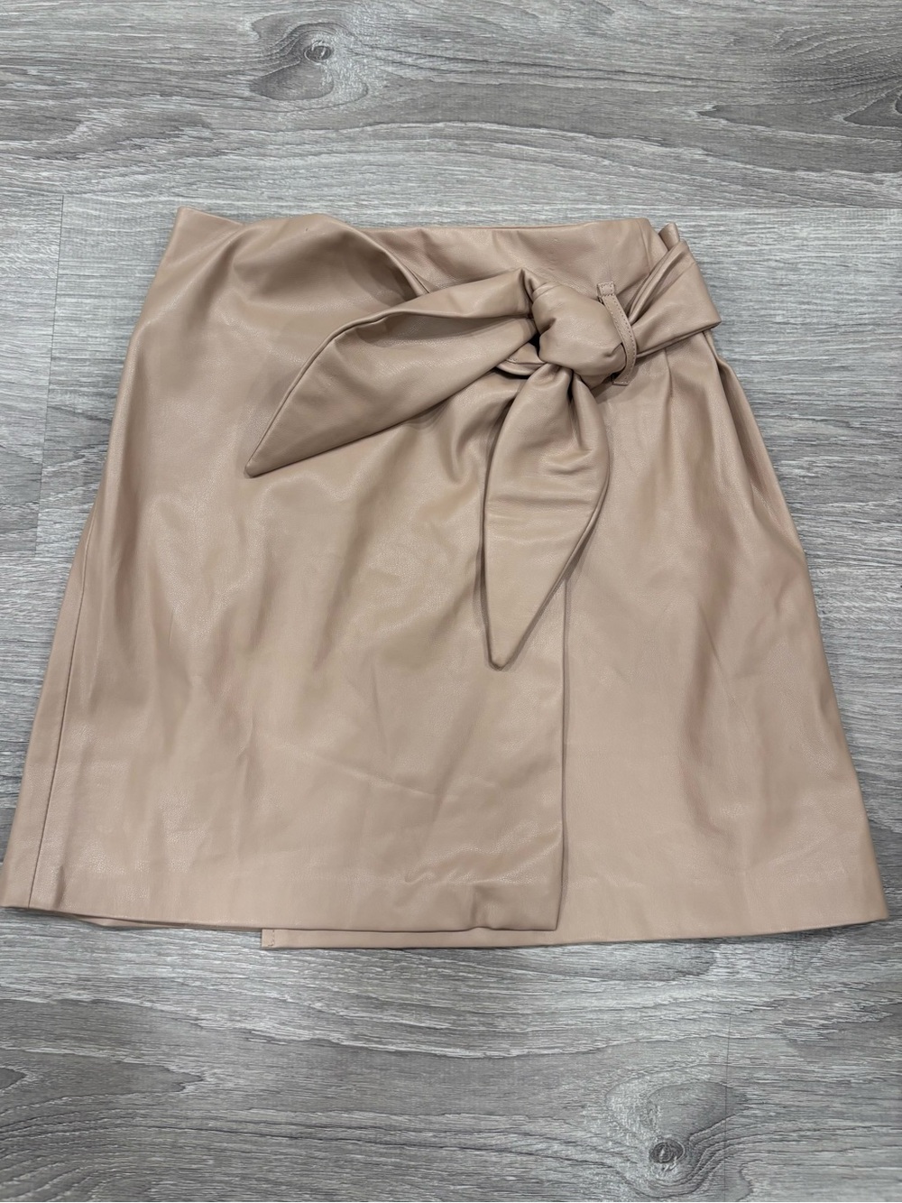 NWT Jason Wu Women's Beige Faux Leather Wrap Mini Skirt Bow Tie Lined - Small